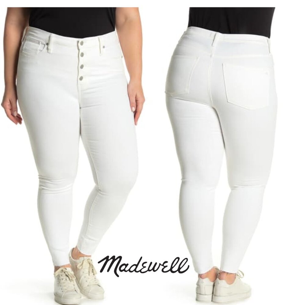 Madewell Women's Button-Fly High-Waist Raw Hem White Skinny Jeans W36" SZ 22 NWT